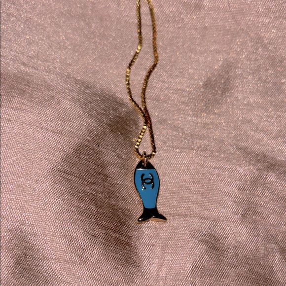 Silver Tone Chanel Stamped Blue Fish Pendant - Picture 1 of 2